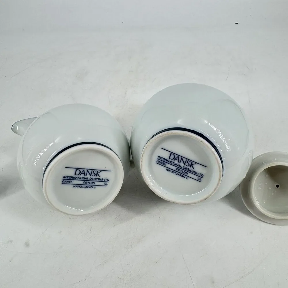 Dansk Ceylon Creamer & Lidded Sugar Bowl Set Blue White Japan